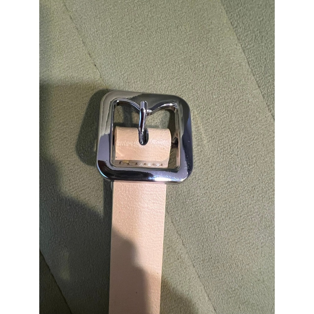 Womens Skinny Yellow Faux Leather Belt Silver Square Buckle Grommet Detail - Picture 7 of 7